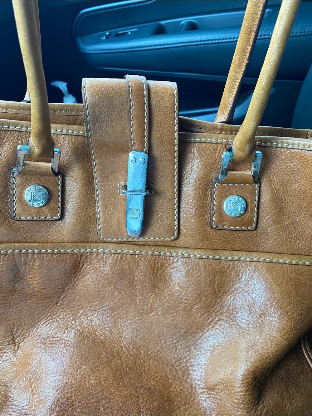 Michael Kors Cognac Leather Tote with Silver-Tone Accents